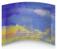 an abstract painting of a blue sky and yellow clouds