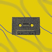 an illustration of a cassette tape on a yellow background