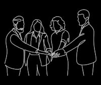 a continuous line drawing of a group of people shaking hands