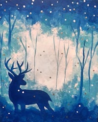 a painting of a deer in the woods