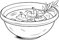 a black and white drawing of a bowl of soup