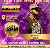 a flyer for the purple fashion show