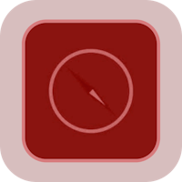 a red compass icon on a square background