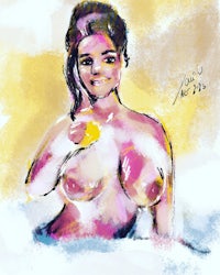 a painting of a nude woman holding a lemon