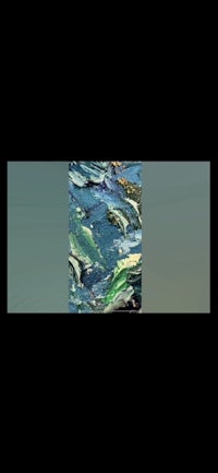 a painting with green and blue colors on a black background