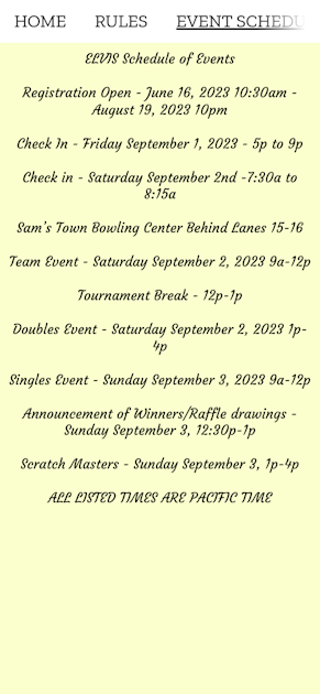 Event Schedule Elvis Bowling Tournament Las Vegas