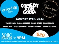 a flyer for the comedy for good event