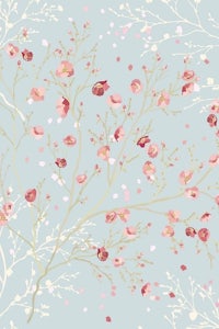 a pink floral pattern on a blue background