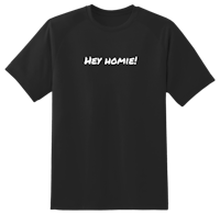 a black t - shirt that says hey home