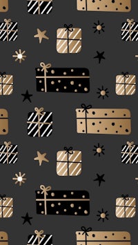 a seamless pattern of gold and black presents on a black background