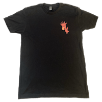 a black t - shirt with a red flamingo on it