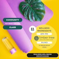 a yoga mat and a leaf with the words wellness wednesdays