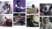 a collage of pictures of people playing music