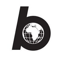 a black and white logo with a globe in it