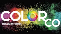 color co logo with colorful powder on a black background