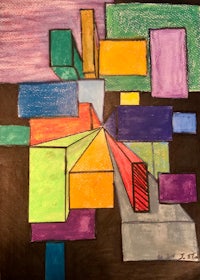 a drawing of colorful squares on a black background