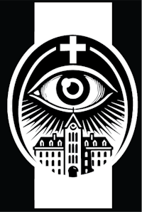 a black and white image of an eye with a cross in the middle