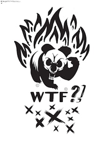a panda bear in flames with the words wtf?