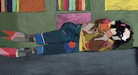 a drawing of a person laying on the floor