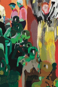an abstract painting of a group of people