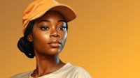 a black woman wearing a hat on a yellow background