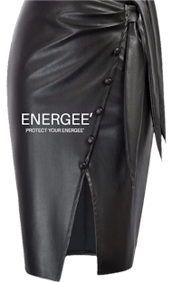a black leather skirt with the word energee on it