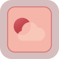 a pink square icon with a cloud and sun