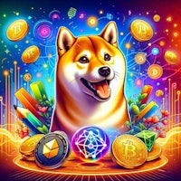 a shiba dog with coins in front of it
