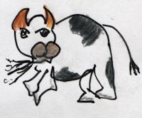 a drawing of a cow with horns