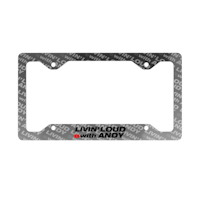a black and white license plate frame with the word loud