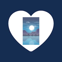 a heart shaped icon with a full moon in the background