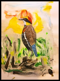 a watercolor painting of a bird sitting on a branch