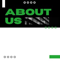 a black and green background with the words about us