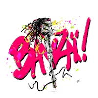a drawing of a microphone with the word bazi written on it