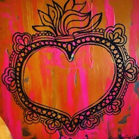 a painting of a heart on a pink background