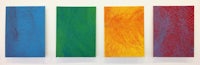 four colorful paintings on a white wall