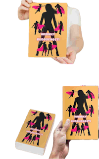 a woman holding up a book with a woman's silhouette on it