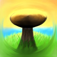 a painting of a mushroom in the grass