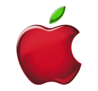 a red apple logo on a black background