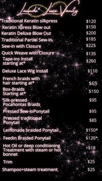 a price list for a hair salon