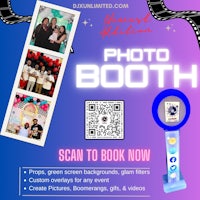 a photo booth with a photo of a couple and a group of people