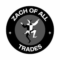 a black and white logo for zachary of all trades