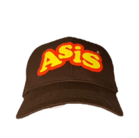 a brown hat with the word asis on it