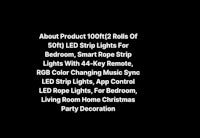 a black background with the words about product 100000 rolls of led strip lights for bedroom