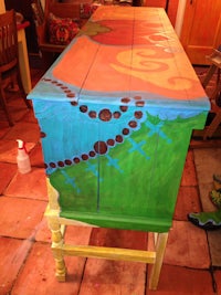 a painted table in a room