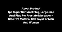 a black background with the words about product super anal plug for prostate large massager for men and women