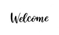 the word welcome is written in black ink on a white background