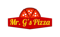 mr g's pizza logo on a black background