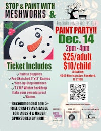 a flyer for a paint party with a snowman on it