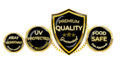 a set of gold and black badges with the words premium quality safe